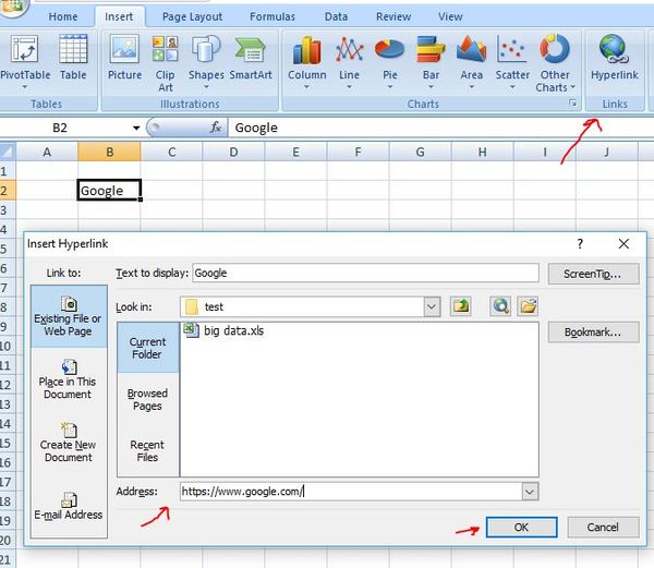 Excel screen shot insert tab.